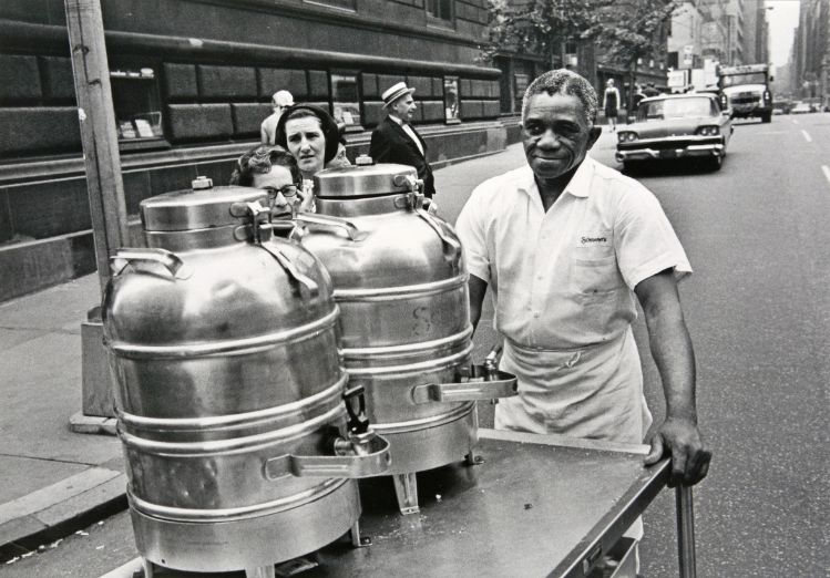 Charles Butler Pushing a Schrafft’s Coffee Wagon up Madison Avenue in Midtown, NYC, 1966 Garry Winogrand