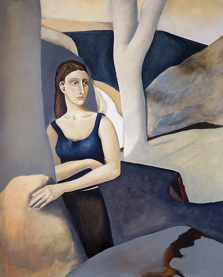 lady in a blue landscape