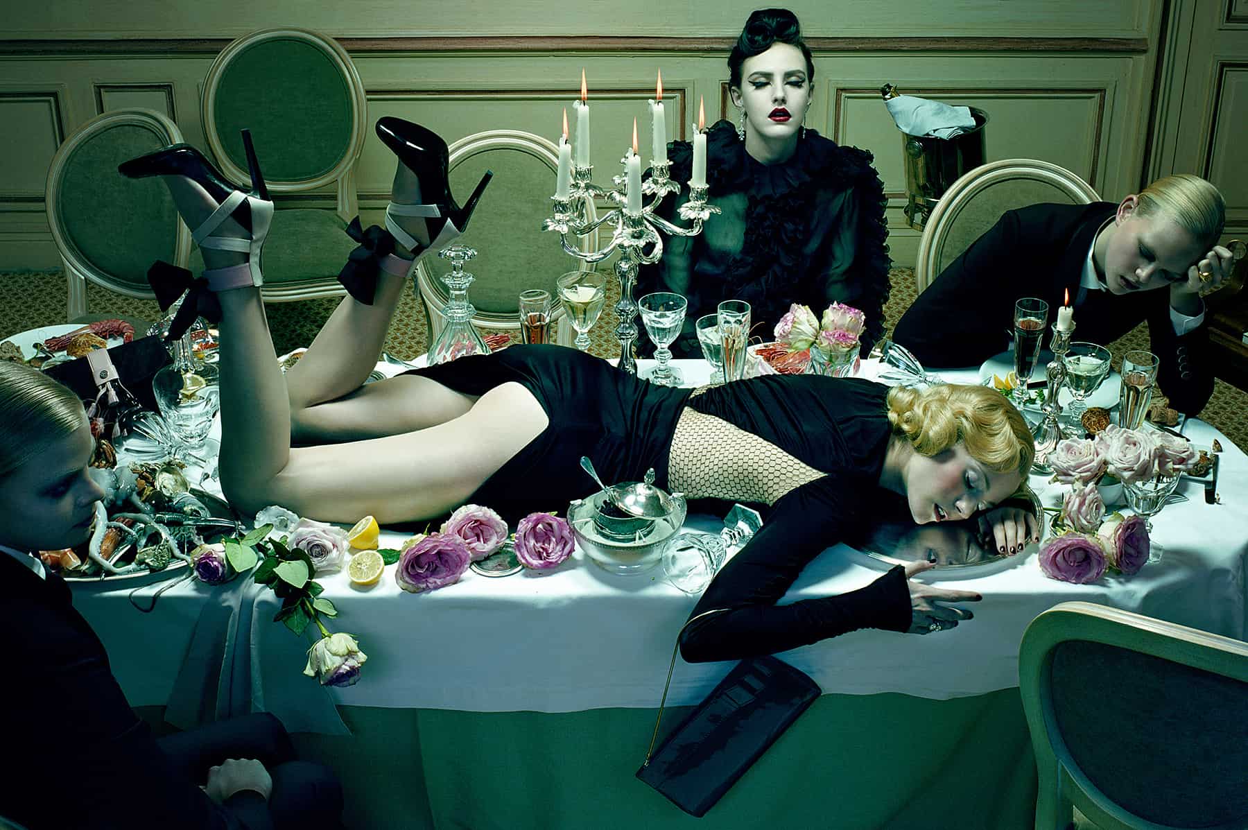 Miles Aldridge - Dinner Party - study XIII. Huxley-Parlour Gallery, 3-5 Swallow St, 45 Maddox St, London.