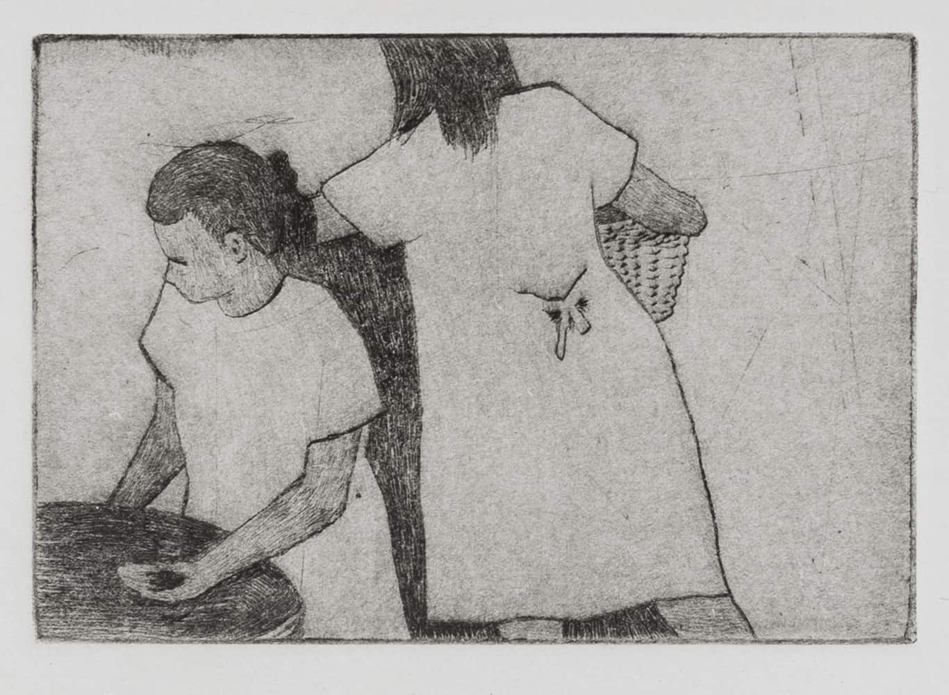 Close up of Catherine Repko's etching, Holy Moments. Huxley-Parlour Gallery.