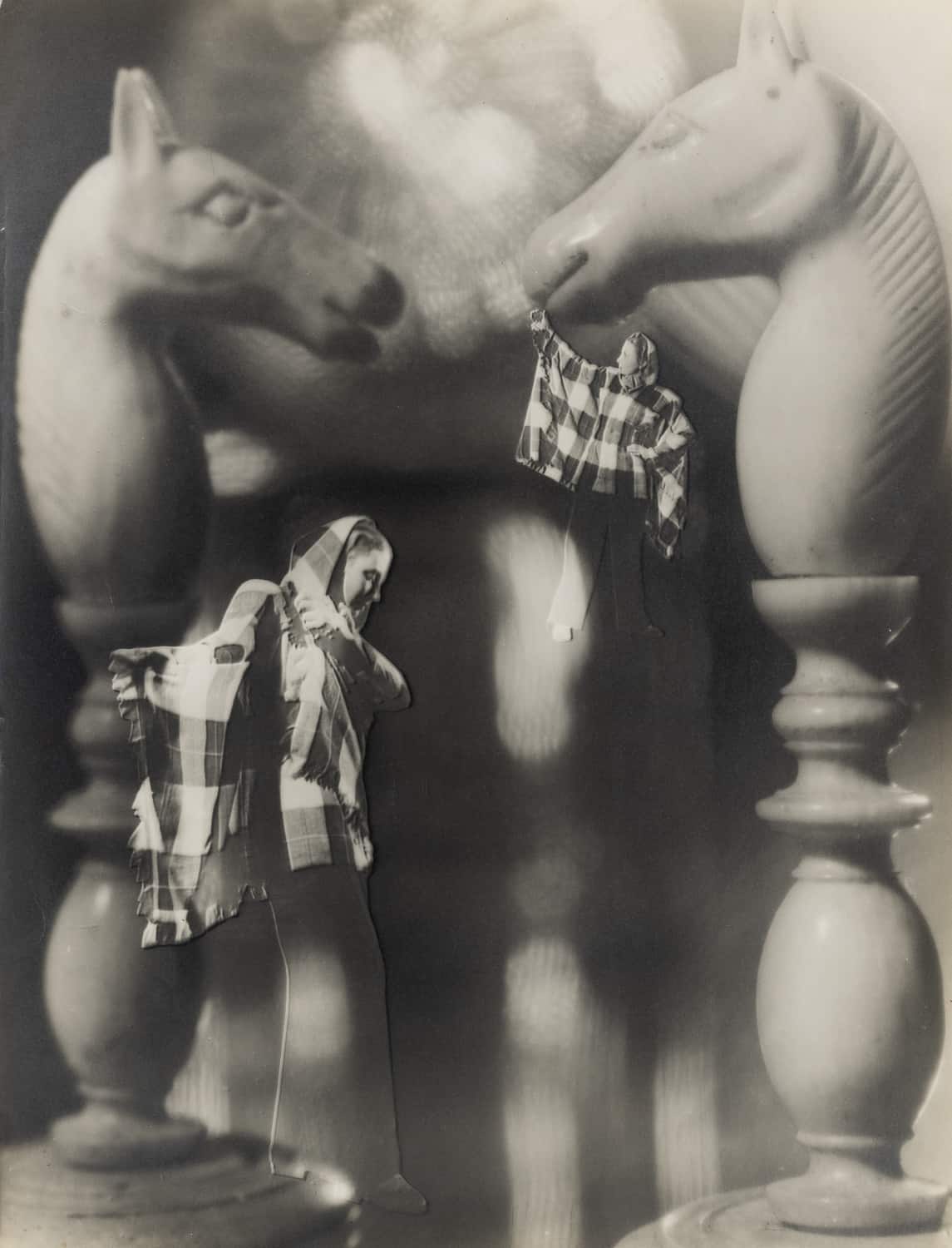 François Kollar, Photomontage with Chess Pieces and Woman, 1946. Modern Objects, Huxley-Parlour Gallery, 3–5 Swallow St, London, W1B 4DE