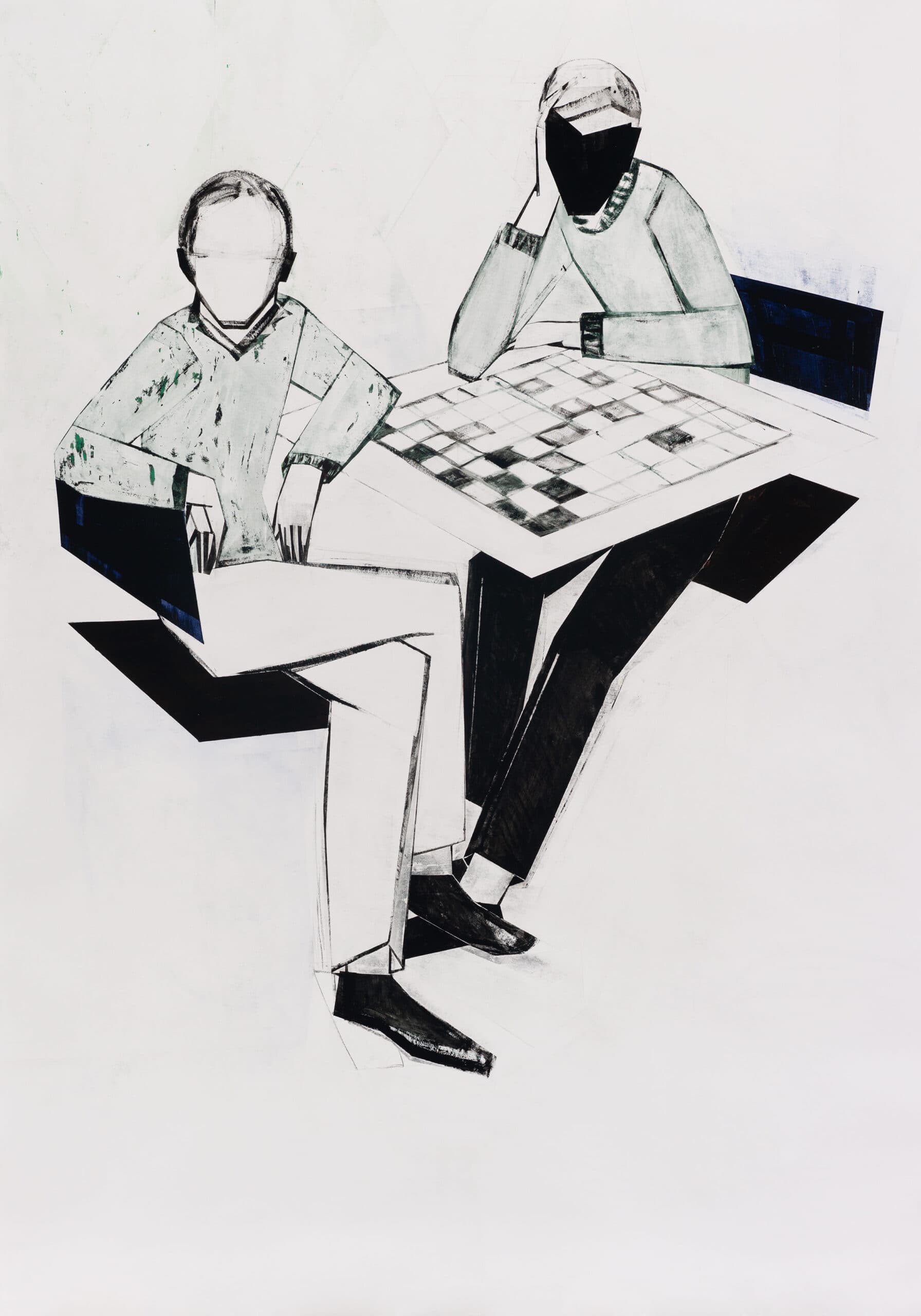 Iris Schomaker, Untitled (chess), 2024, watercolour and oil on paper, Watching the Perseids, April - May 2024, Huxley-Parlour gallery