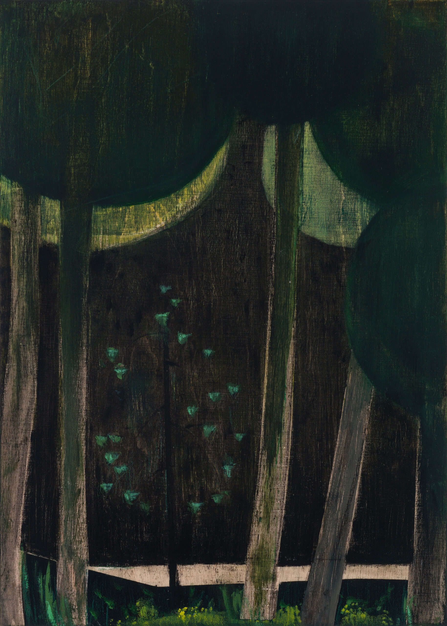 Iris Schomaker, Untitled (night forest 4), 2024, watercolour and oil on paper, Watching the Perseids, April - May 2024, Huxley-Parlour gallery