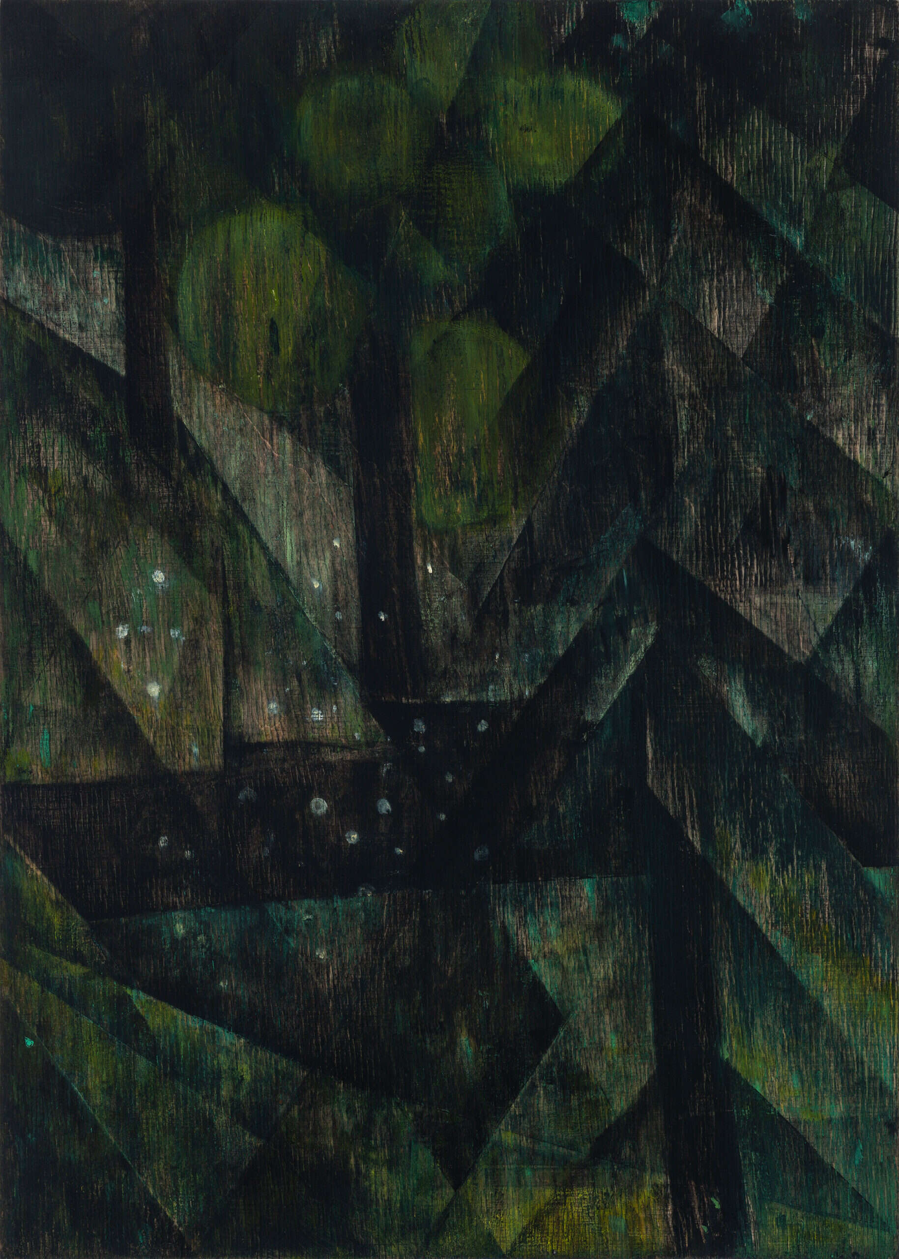 Iris Schomaker, Untitled (night forest 5), 2024, watercolour and oil on paper, Watching the Perseids, April - May 2024, Huxley-Parlour gallery