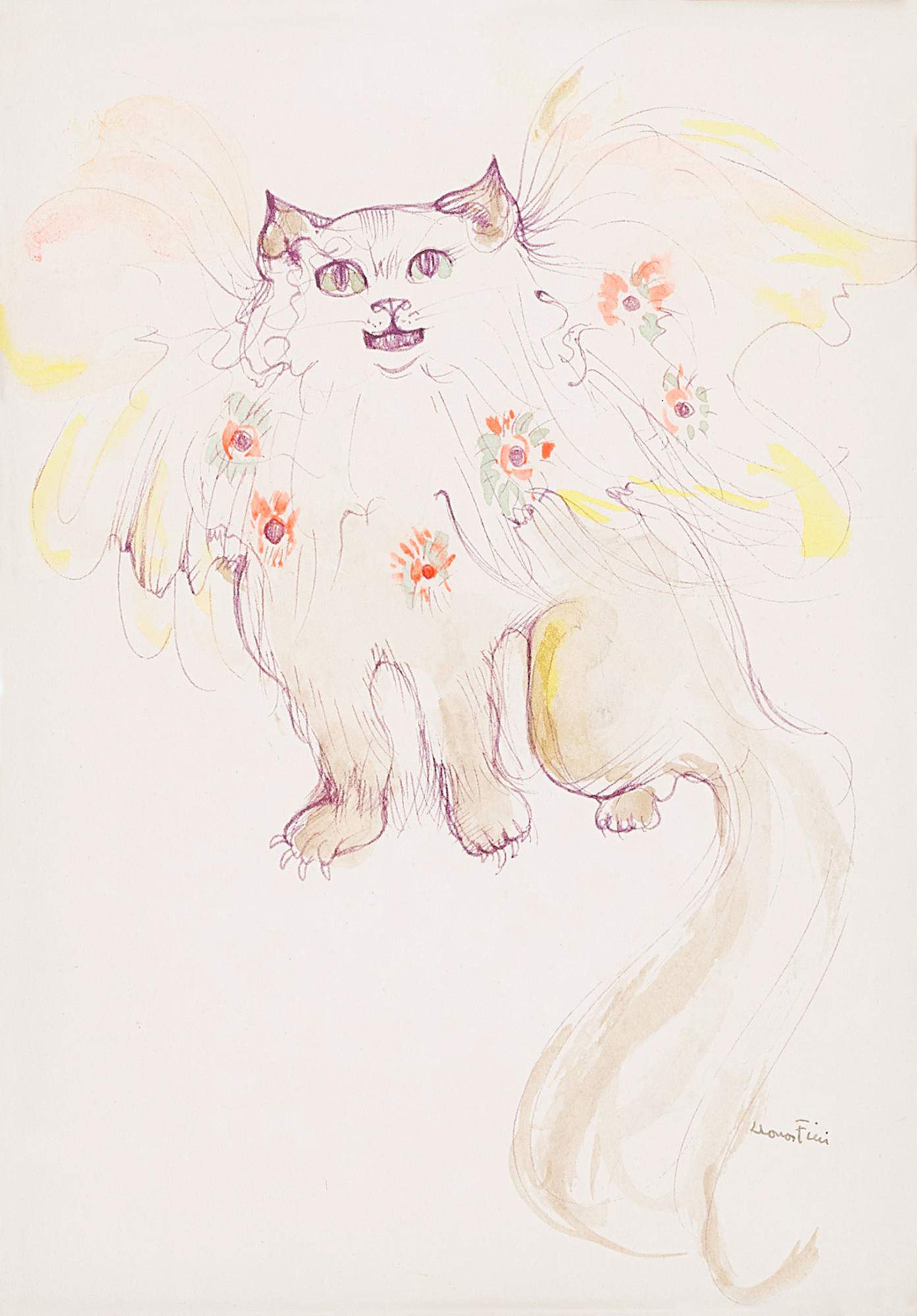 Leonor Fini, 1907-1996, Cat Amongst Flowers (Chat aux Fleurs), c. 1970