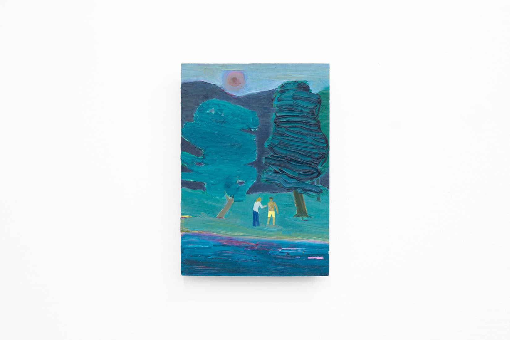 Tom Hammick, Two Figures Beside an Emerald Blue Lake, 2024