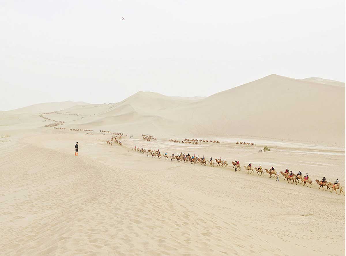 Zhang Kechun, People Riding Camels in the Desert, 2025 from ‘The Yellow Desert’, Huxley-Parlour Maddox Street, 30 Jan-28 Feb 2026