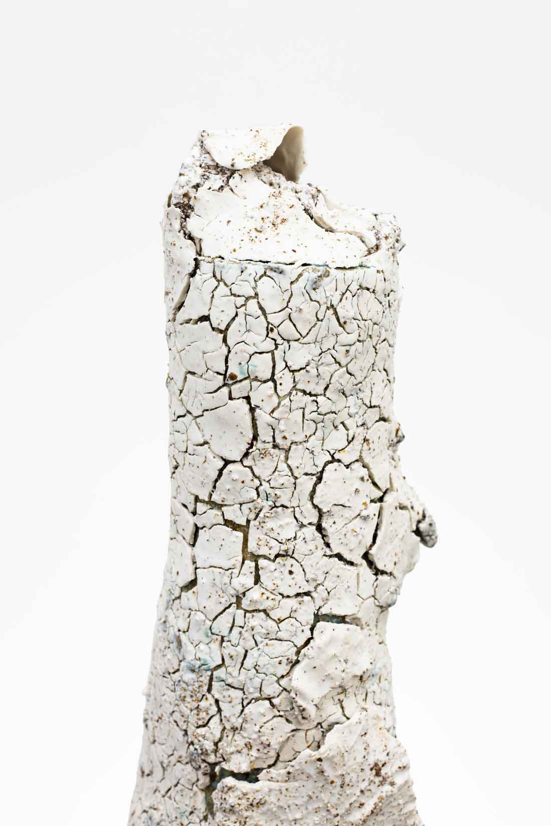 Aneta Regel, Volcanic Totem, 2026, Stoneware clay, porcelain, glaze, slips, rocks, 59 x 17 3_4 x 13 3_4 inches, Huxley-Parlour
