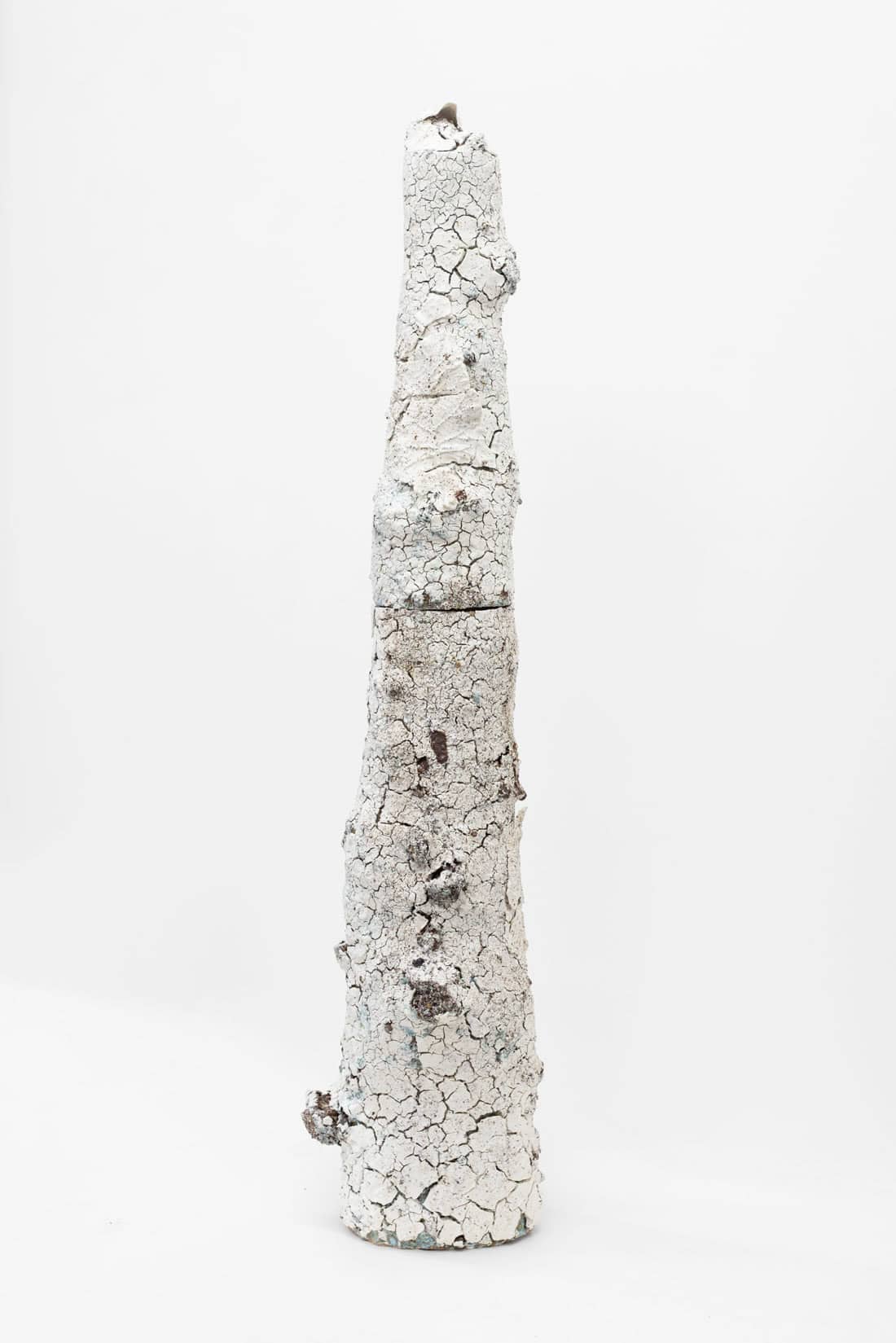 Aneta Regel, Volcanic Totem, 2026, Stoneware clay, porcelain, glaze, slips, rocks, 59 x 17 3_4 x 13 3_4 inches, Huxley-Parlour