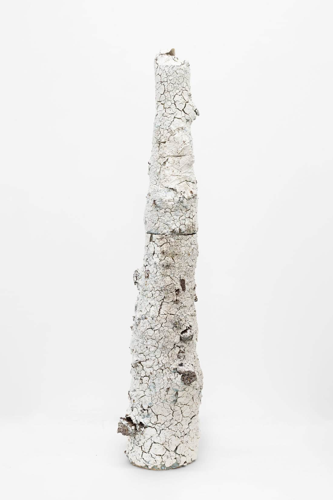 Aneta Regel, Volcanic Totem, 2026, Stoneware clay, porcelain, glaze, slips, rocks, 59 x 17 3_4 x 13 3_4 inches, Huxley-Parlour