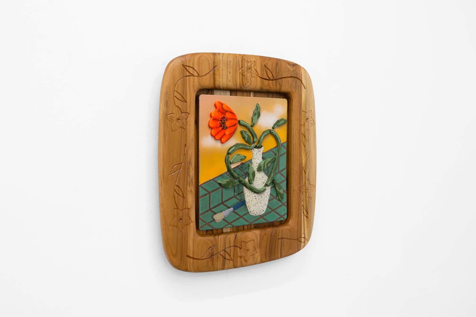 Gustav Hamilton, Flowers of the heart, 2026, Glazed ceramic, wood, 20 x 18 inches, Huxley-Parlour