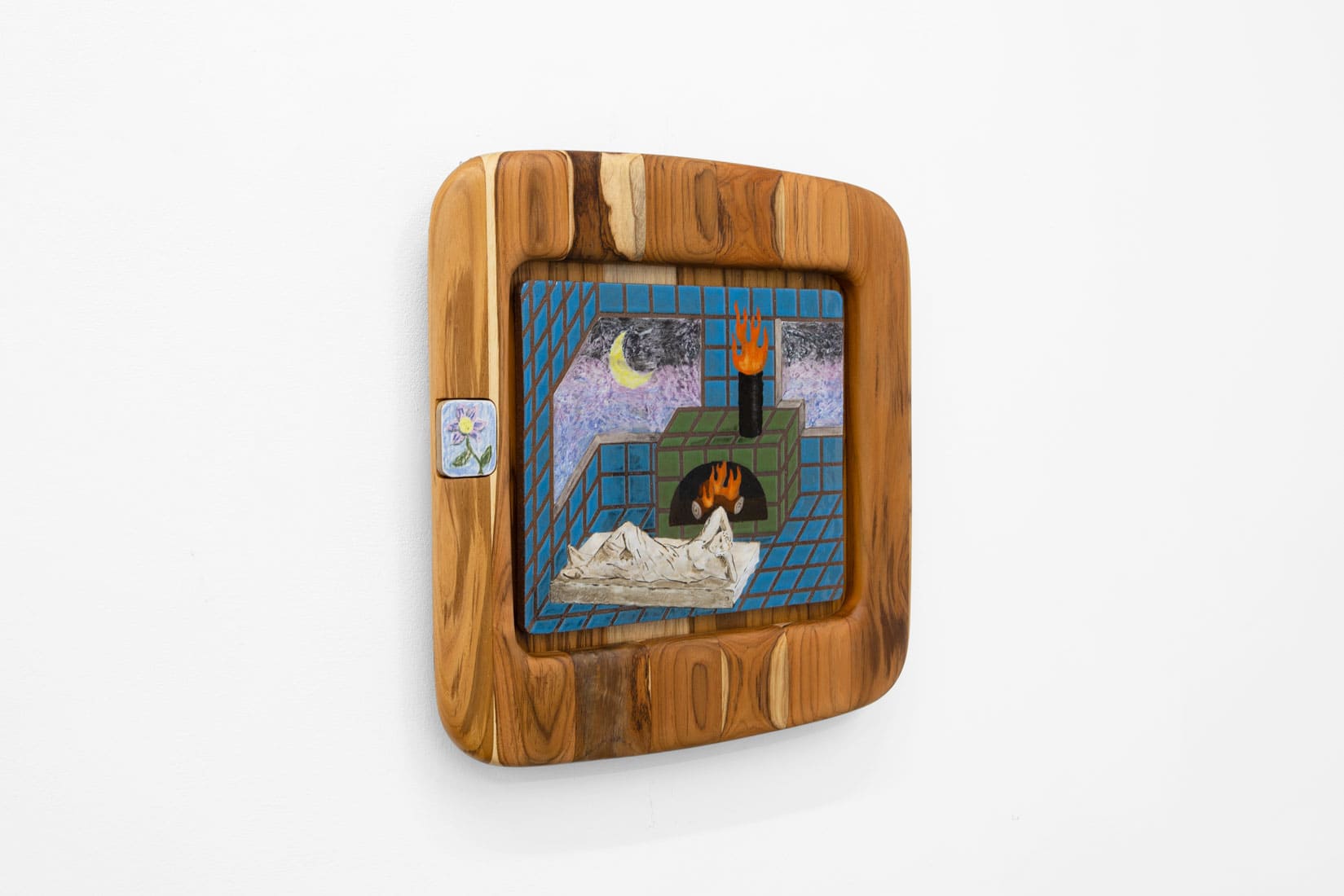 Gustav Hamilton, Where I am is home, 2026, Glazed ceramic, wood, 18 x 18 inches, Huxley-Parlour