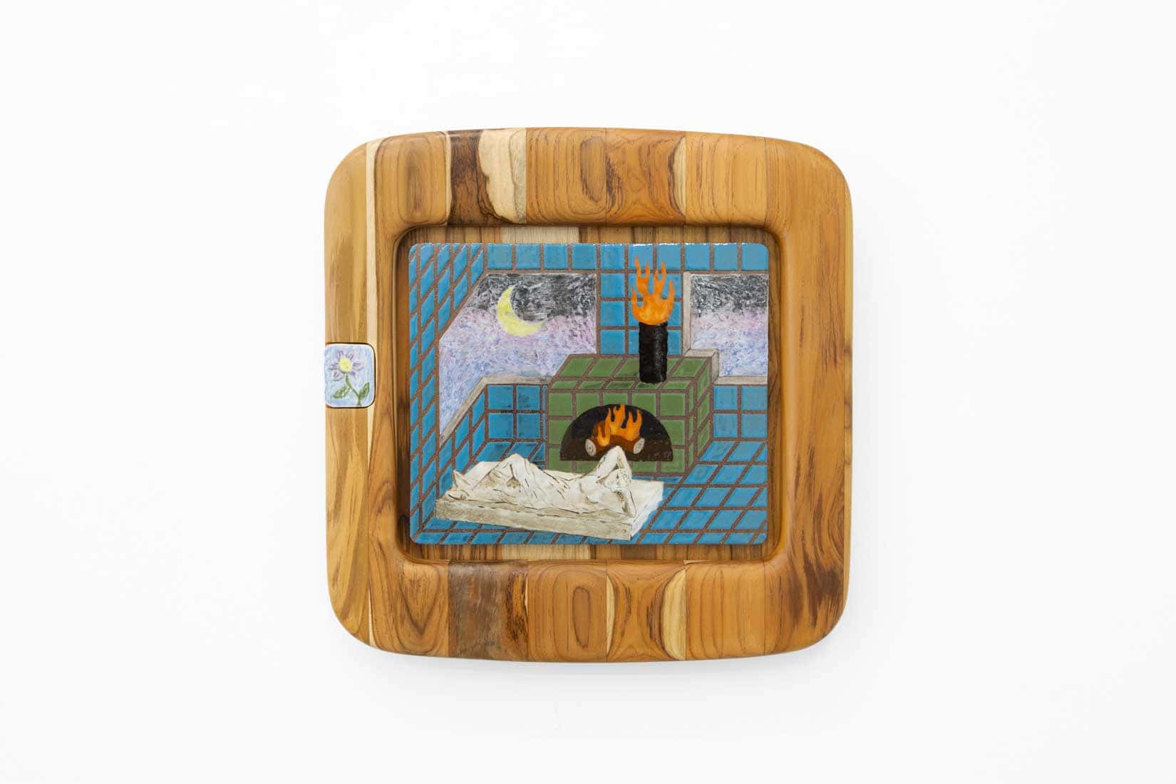 Gustav Hamilton, Where I am is home, 2026, Glazed ceramic, wood, 18 x 18 inches, Huxley-Parlour