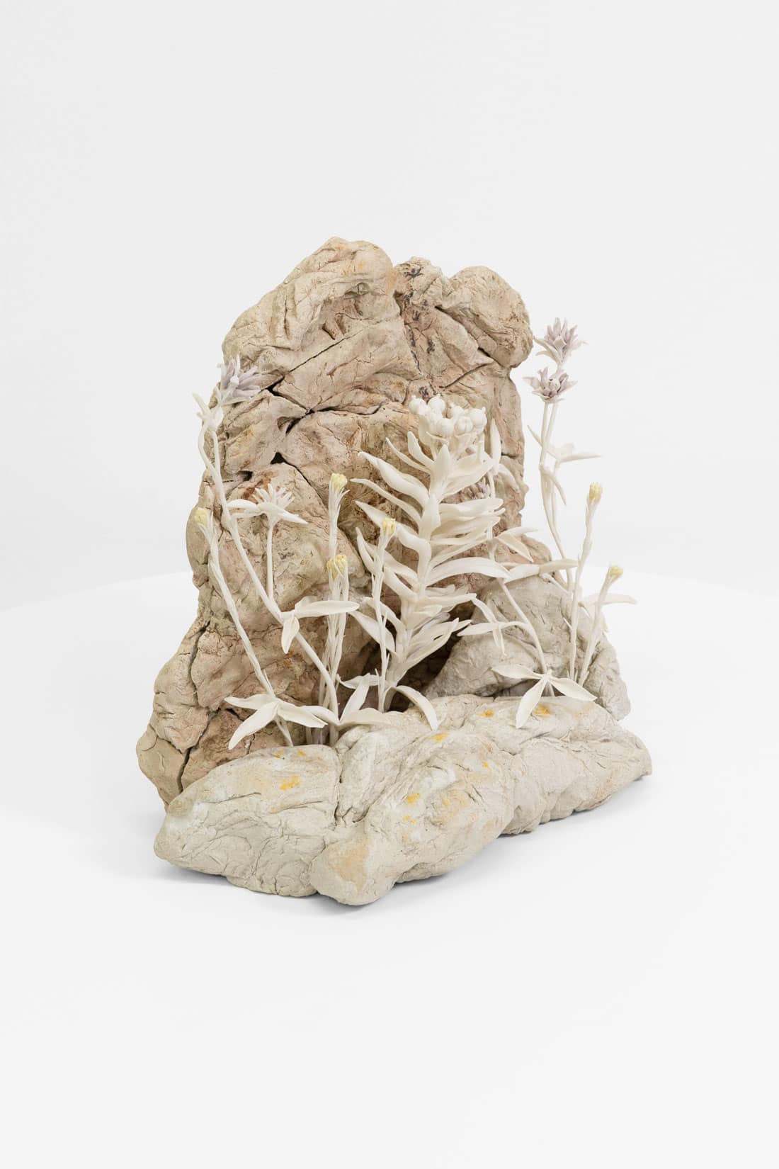Katie Spragg, Quarry (clovers, always-alive, euphorbia), 2023, Porcelain, coloured stoneware clays, 9 x 9 x 5 1_2 inches, Huxley-Parlour
