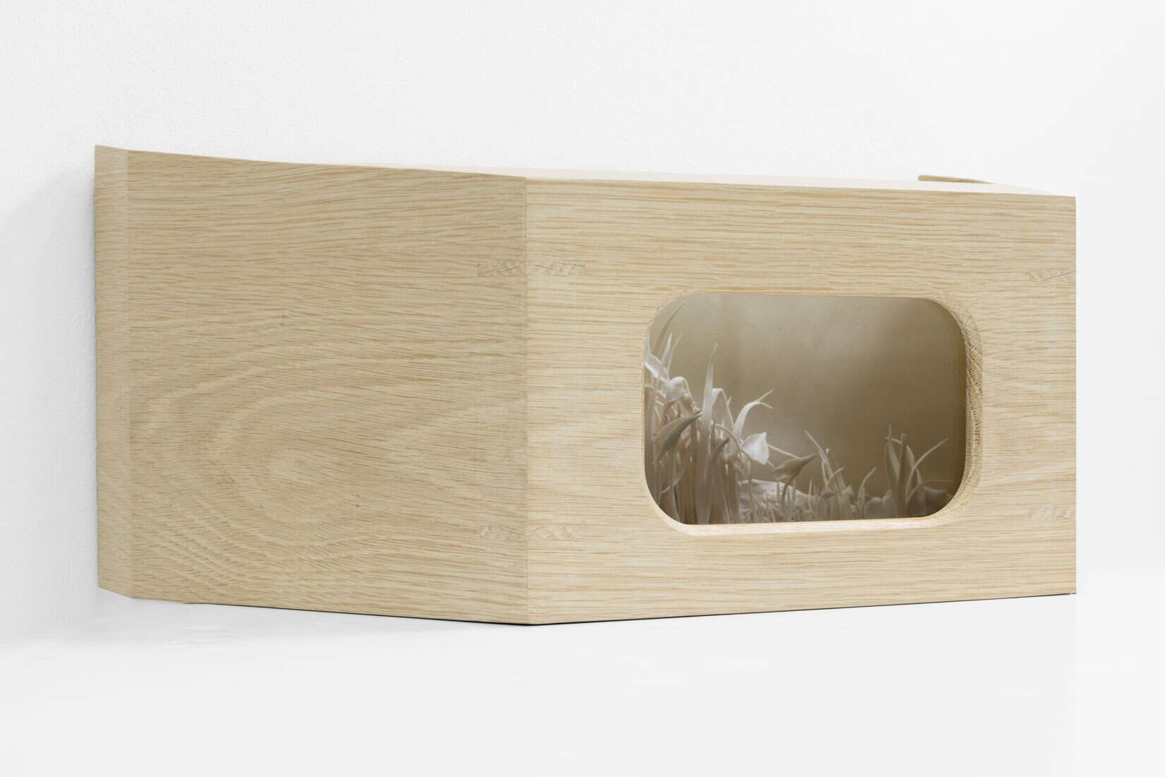 Katie Spragg, Wild Swim, 2020, Glazed porcelain, bleached oak, paper, 19 x 7 1_2 x 8 inches, Huxley-Parlour