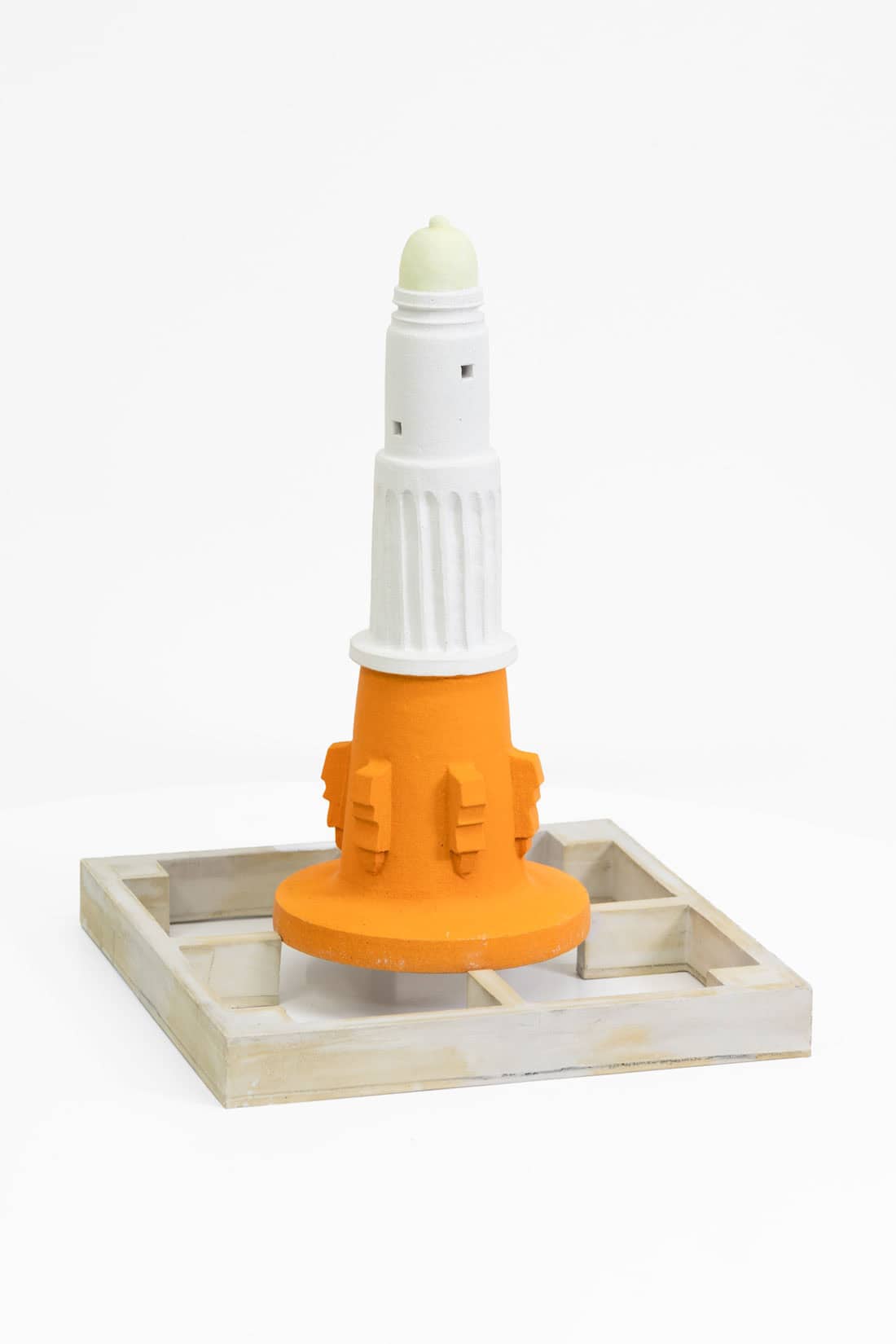 Shahpour Pouyan, Untitled (Lighthouse), 2019, Glazed Ceramic, fluorescent pigment and concrete, 11 1_2 x 9 x 9 inches, Huxley-Parlour