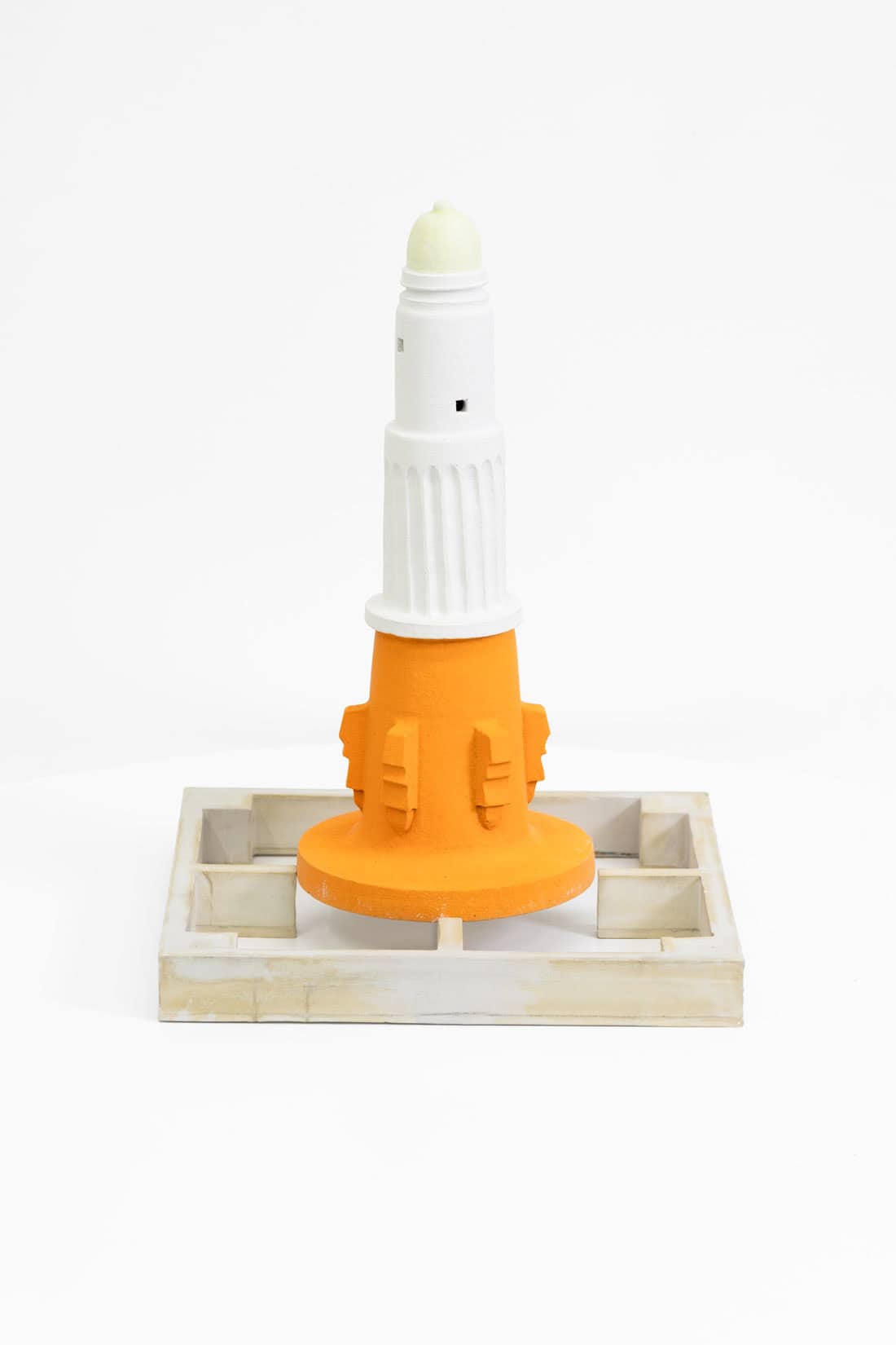 Shahpour Pouyan, Untitled (Lighthouse), 2019, Glazed Ceramic, fluorescent pigment and concrete, 11 1_2 x 9 x 9 inches, Huxley-Parlour