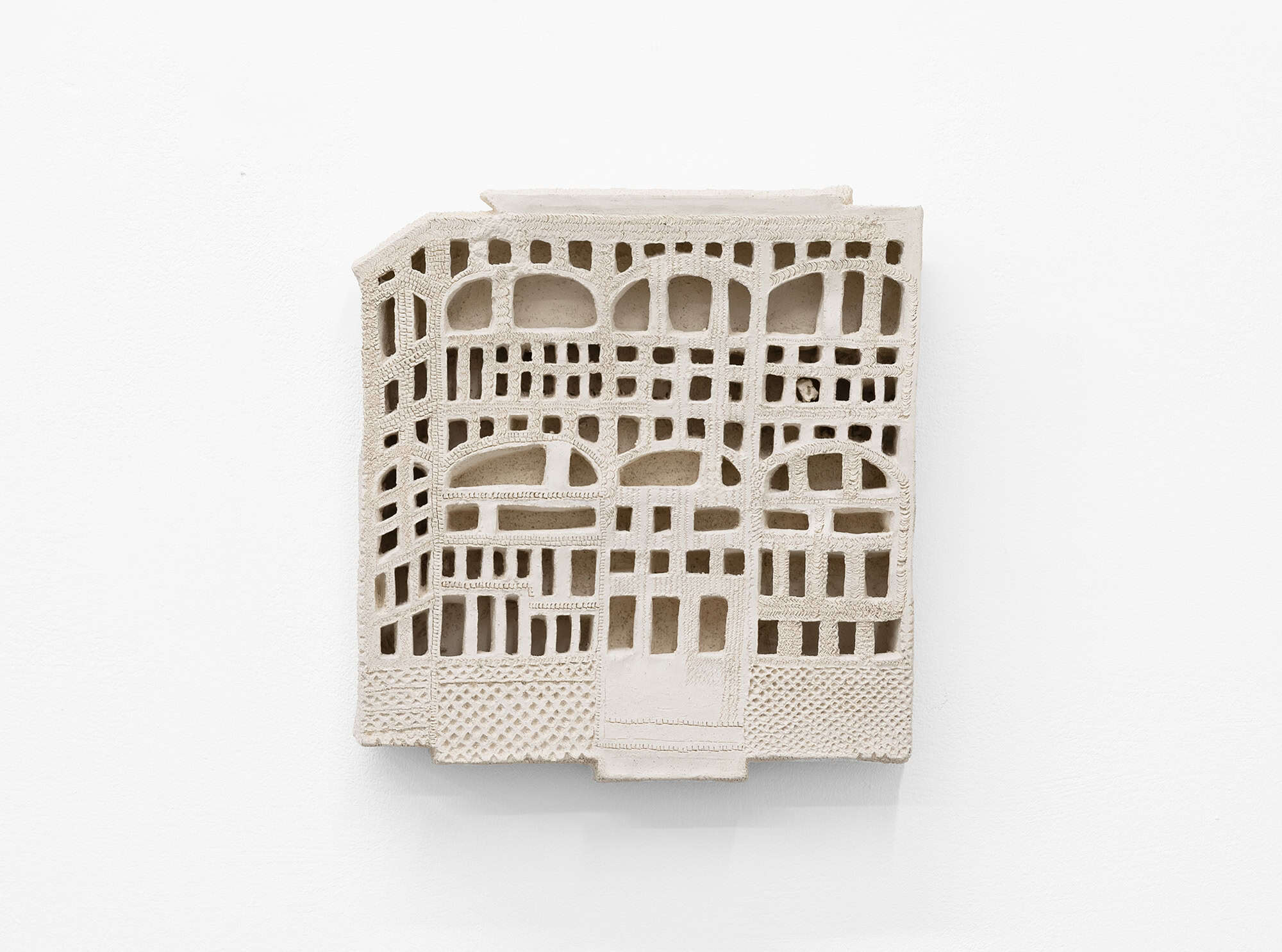 Banner - SaraNoa Mark, Bird Palace, 2026, Carved clay, 10 1_2 x 10 1_4 x 2 inches, Huxley-Parlour(