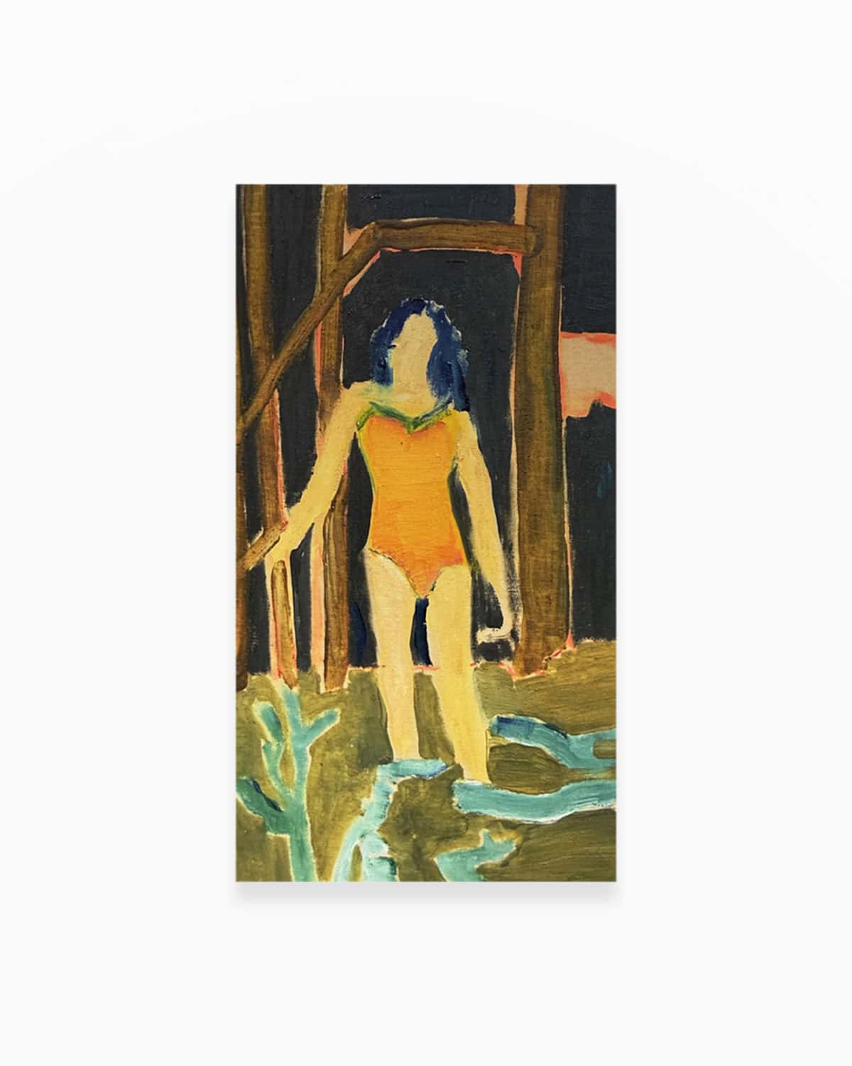 Lake-Swimmer,-2026,-Oil-on-wood,-18-x-10-cm