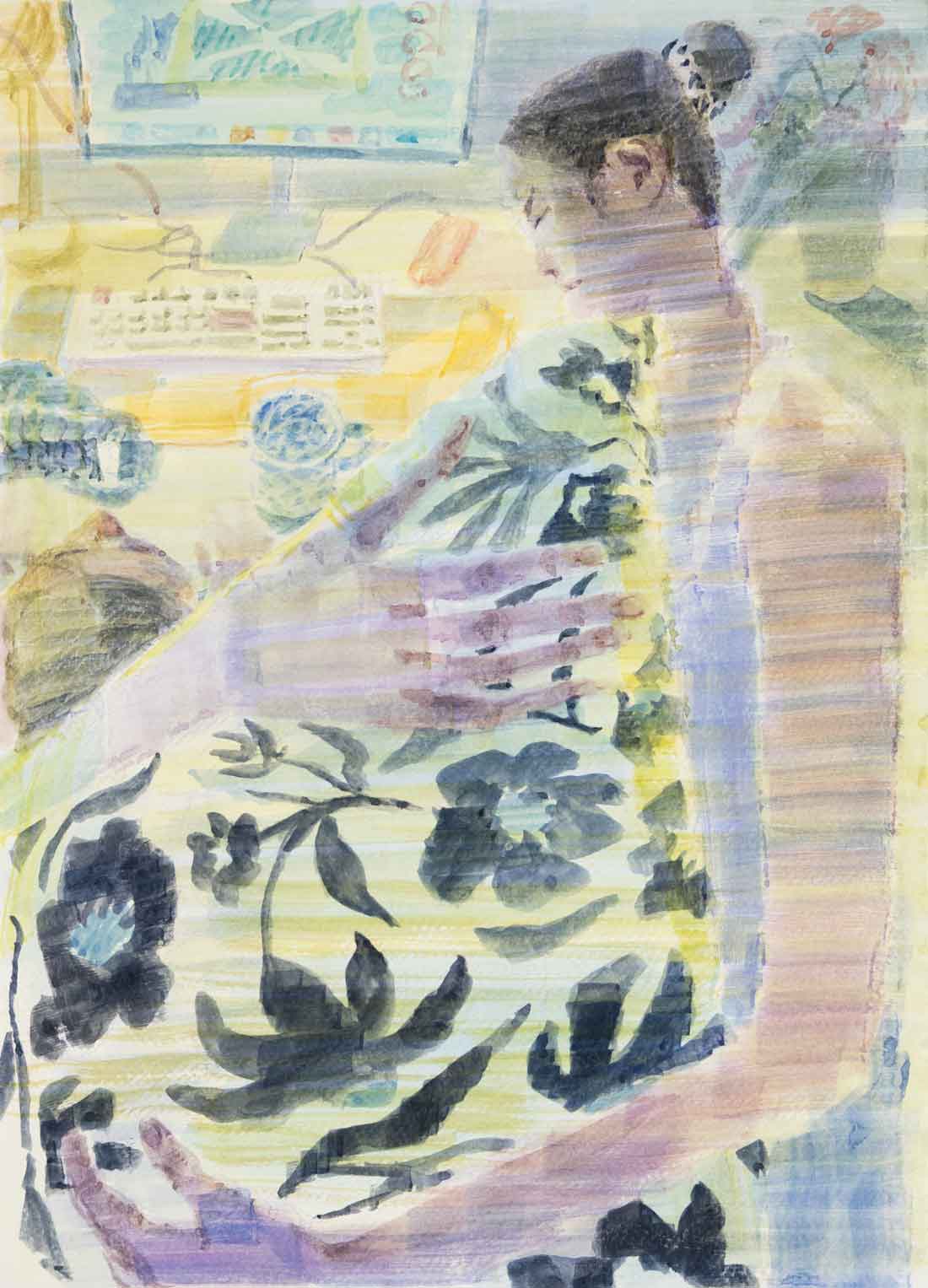 Yoora Lee, Floral Pillow, 2025, Watercolour on paper, Huxley-Parlour