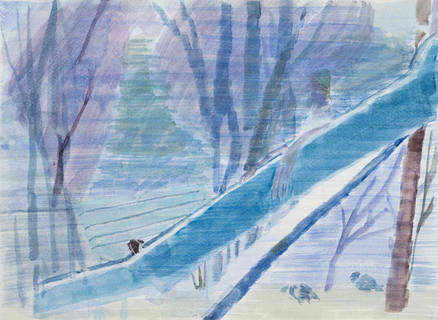 Yoora Lee, The Blue Slide, 2025, Watercolour on paper, Huxley-Parlour