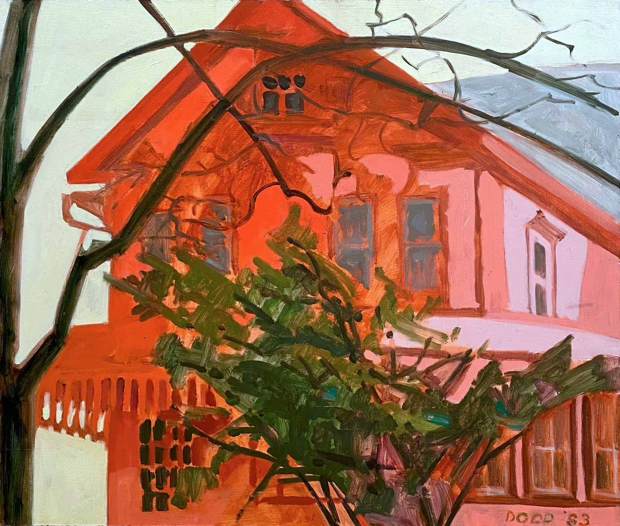 Lois Dodd, The Pink House, E. Stroudsburg, PA, 1983