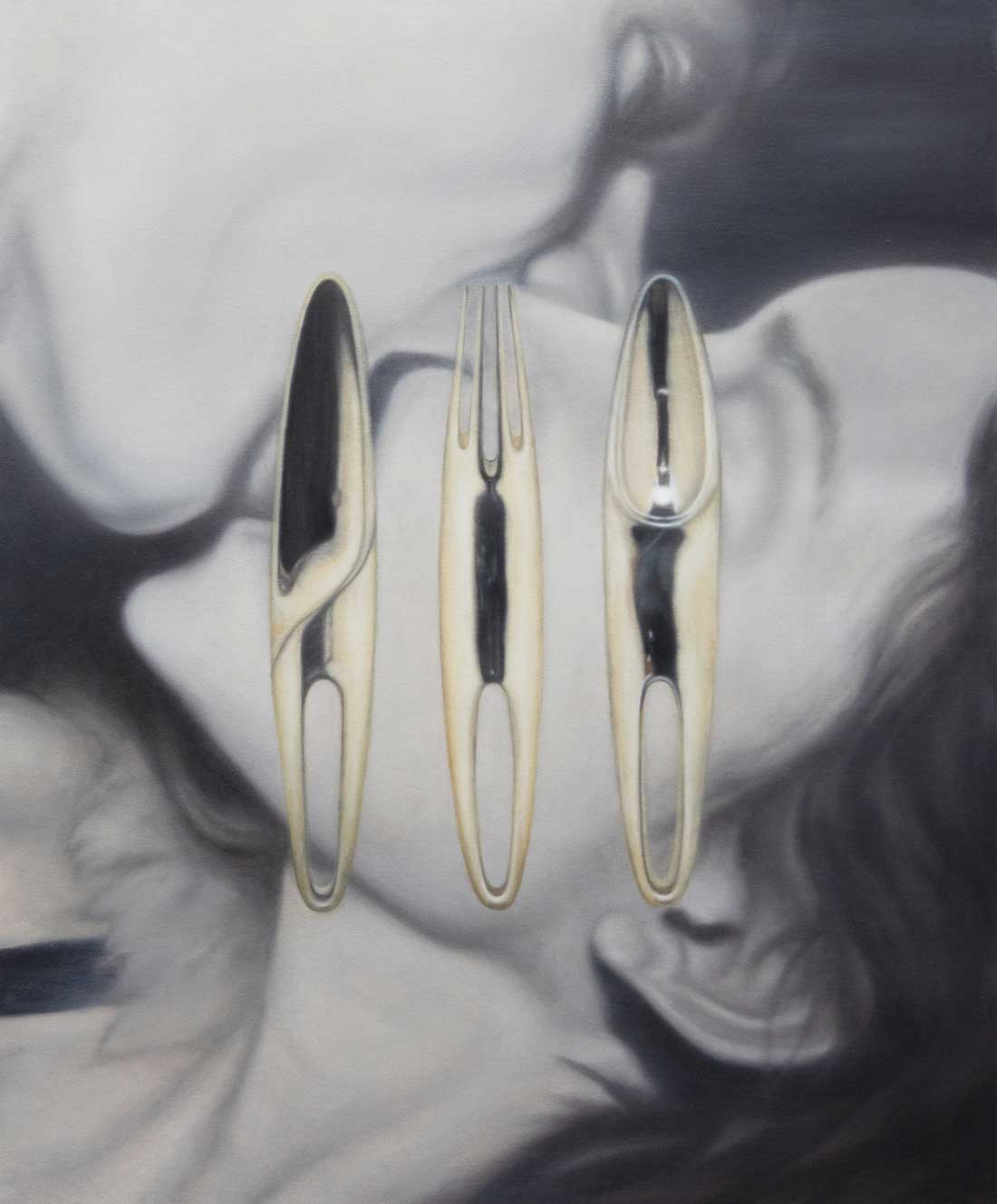 Mythra Schwartz, Consume, 2026, oil on canvas, Huxley-Parlour