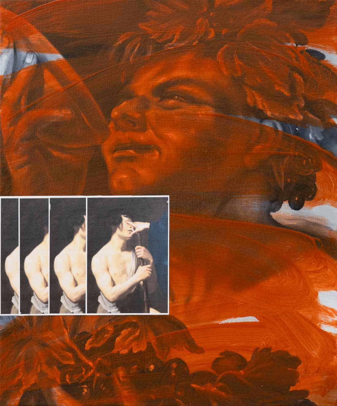 Ugo Sebastiao, Young Bacchus, 2025, Oil, gesso and collage on canvas, Huxley-Parlour
