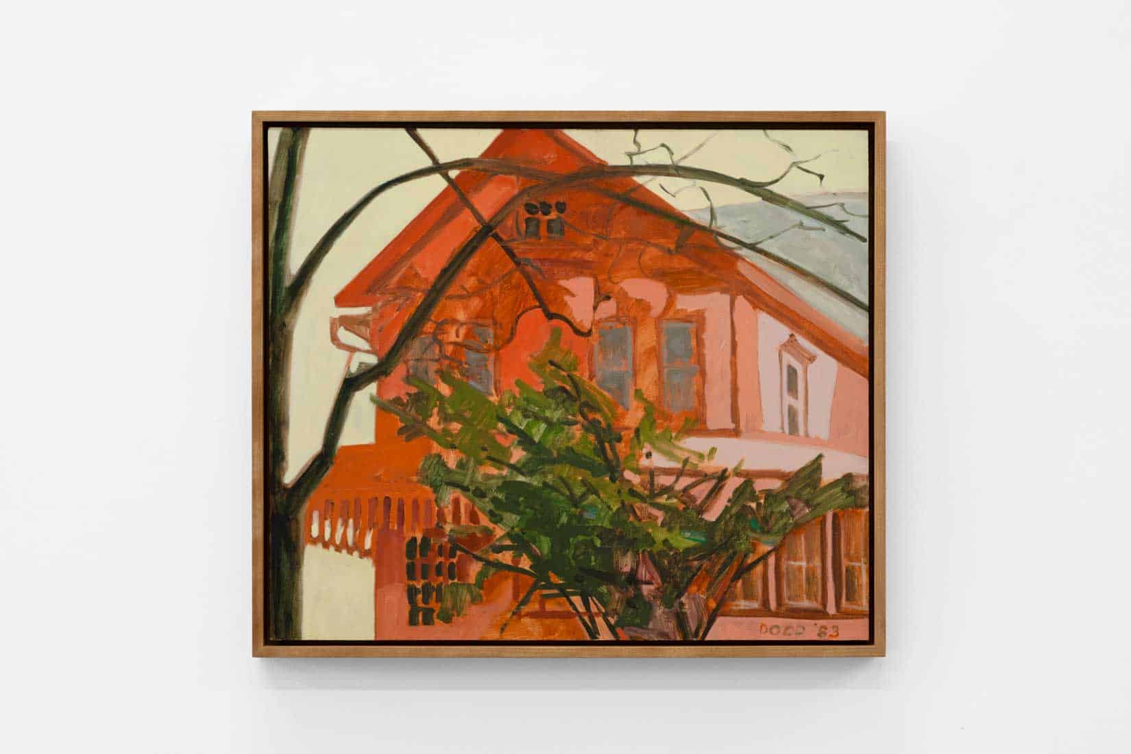 Lois Dodd, The Pink House, E. Stroudsburg, PA, 1983, Oil on masonite, Huxley-Parlour