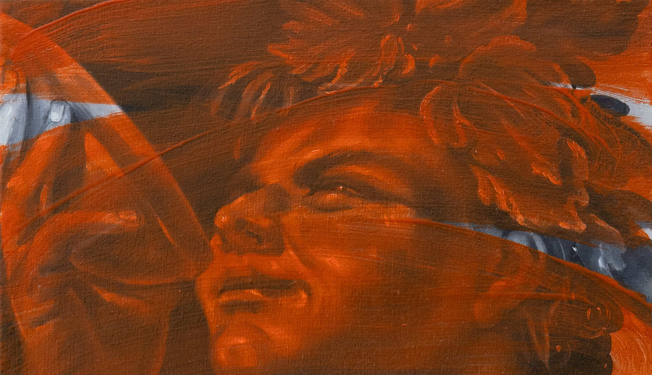 web banner - Ugo Sebastiao, Young Bacchus, 2025, Oil, gesso and collage on canvas, Huxley-Parlour