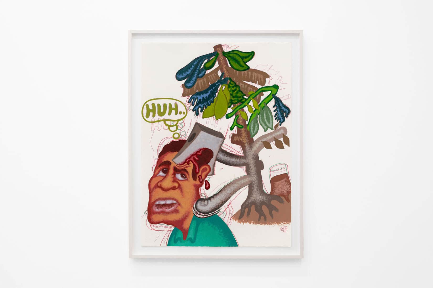 Peter Saul, Tree is Angry, 2021, Acrylic and coloured pencil on paper, Huxley-Parlour