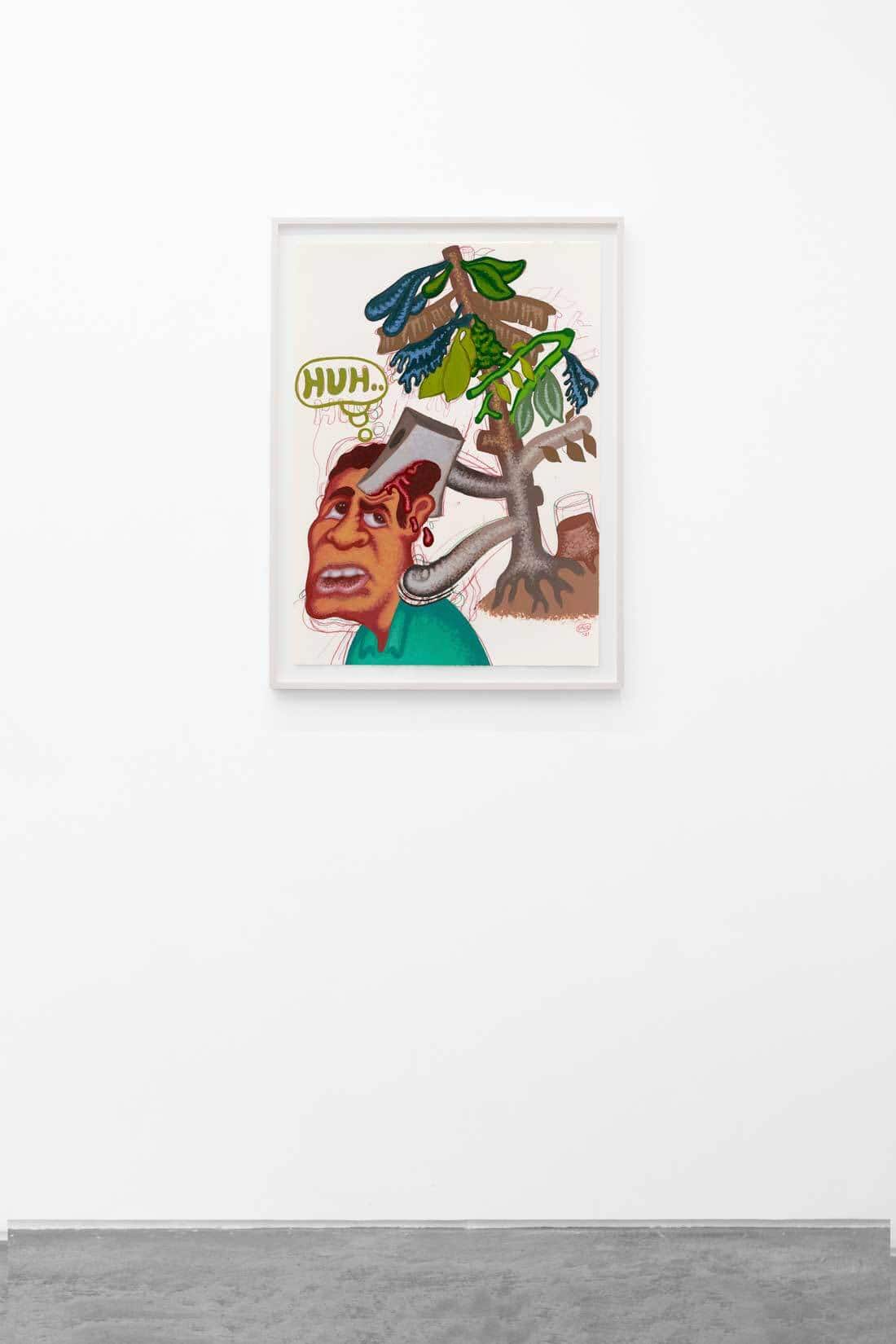 Peter Saul, Tree is Angry, 2021, Acrylic and coloured pencil on paper, Huxley-Parlour