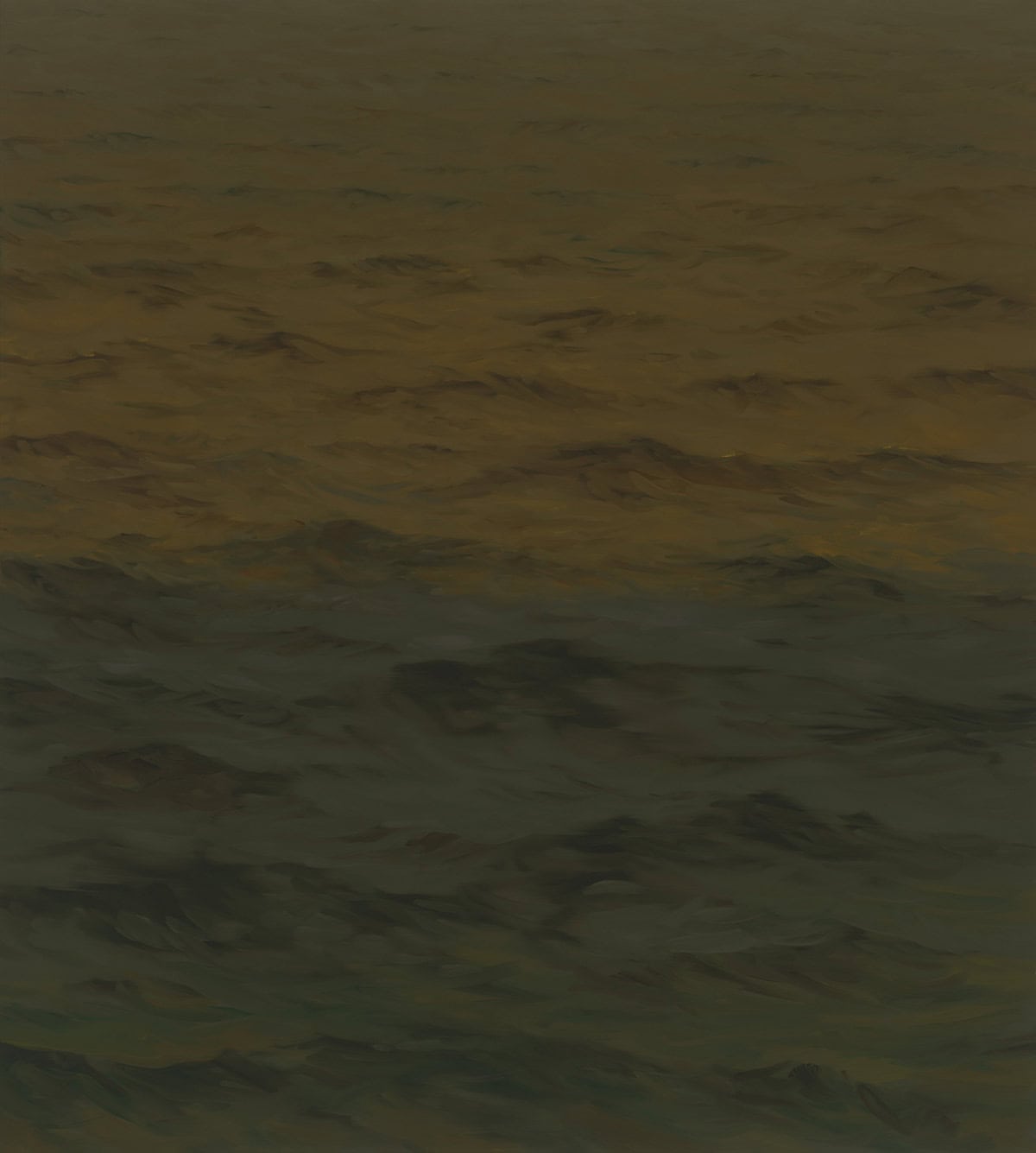 Painting of a dark sea with no horizon.
