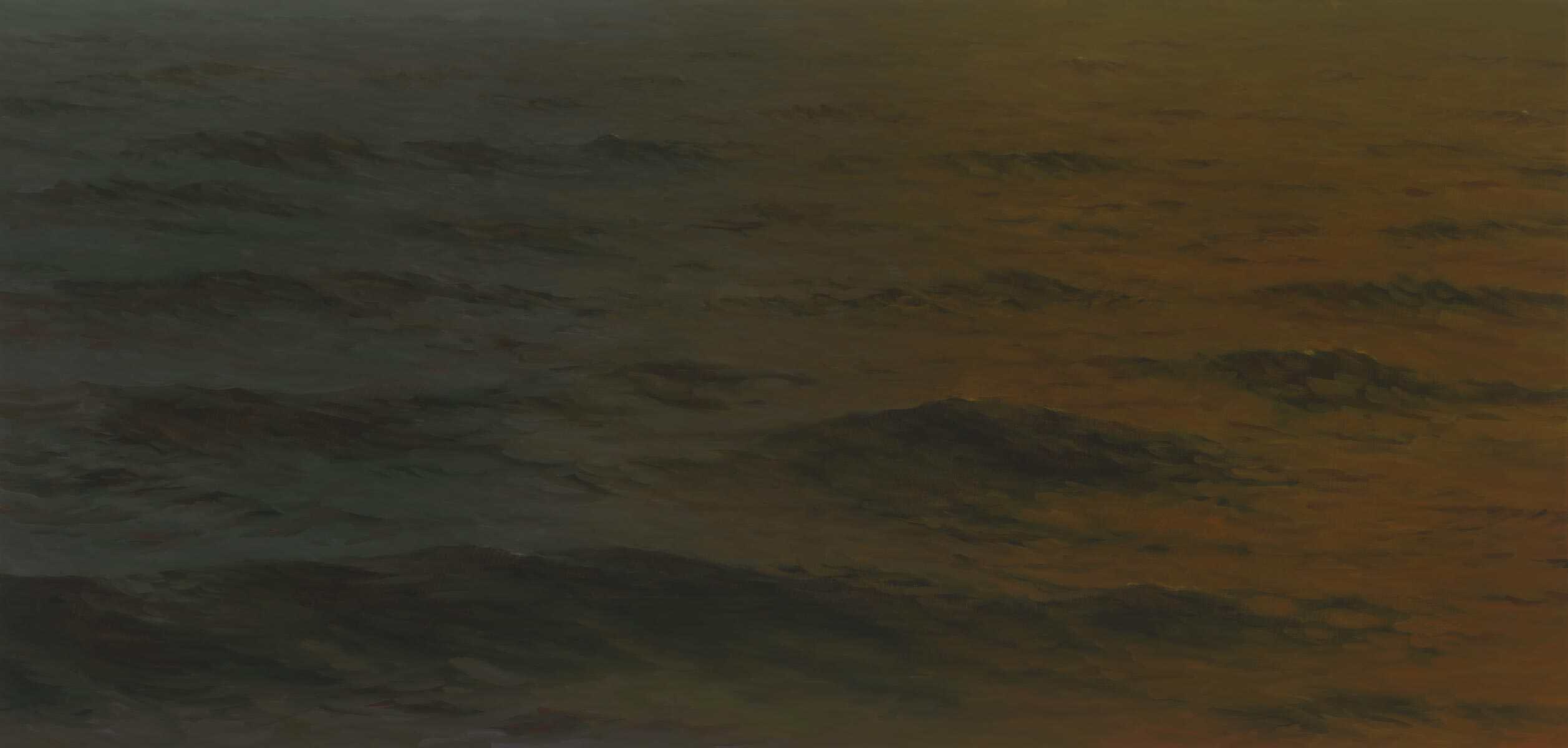 Painting of a dark sea with no horizon.