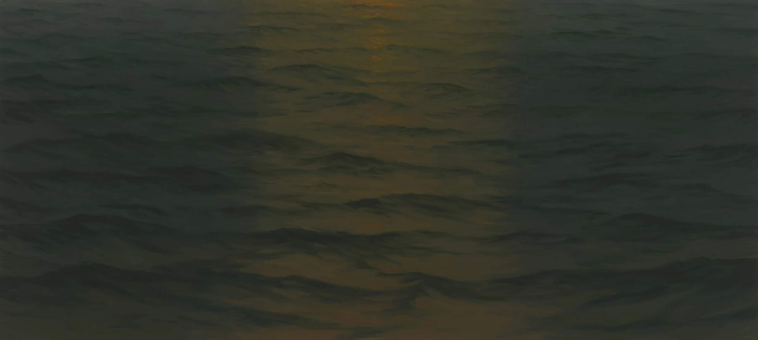 Painting of a dark sea with no horizon.