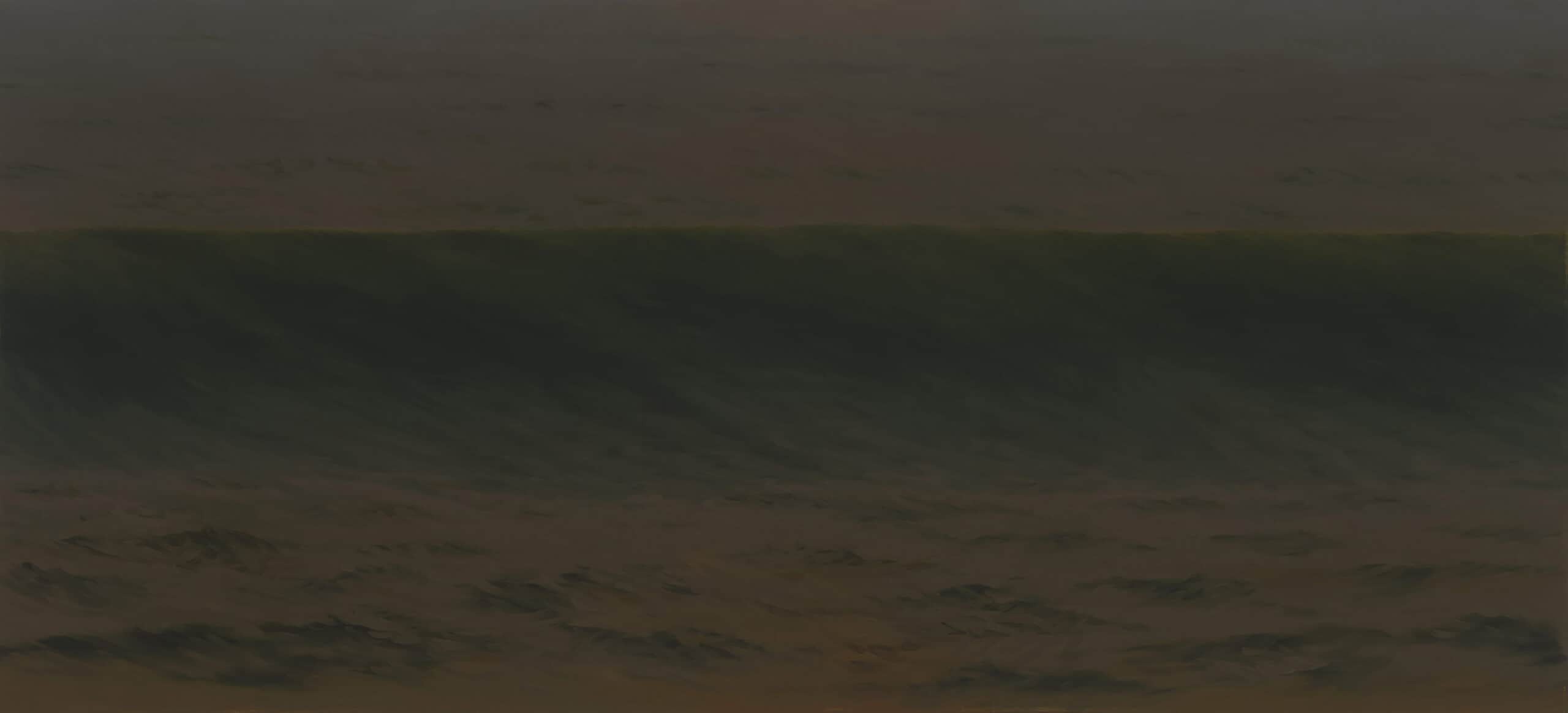 Painting of a dark ocean wave with no horizon.