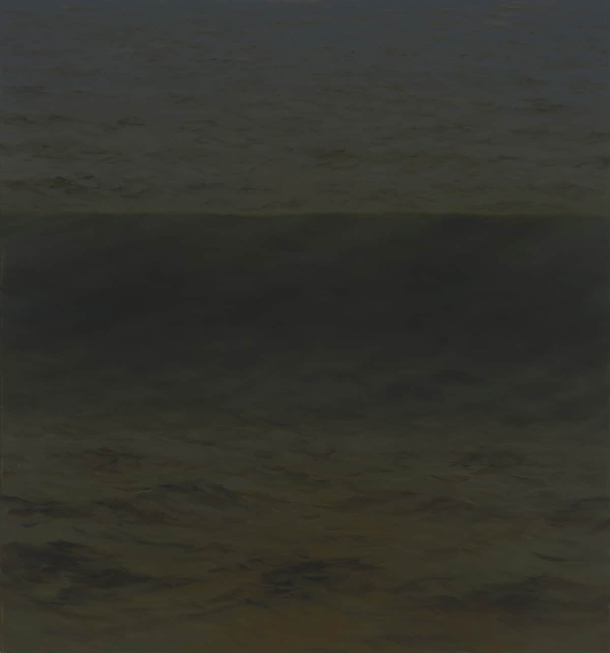 Painting of a dark ocean wave with no horizon.