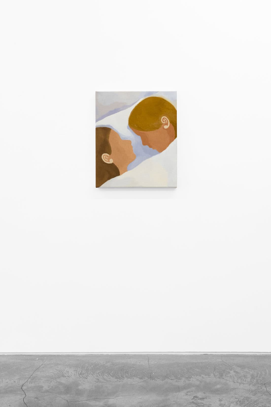 Abstracted painting of two women's side profiles in cool tones.