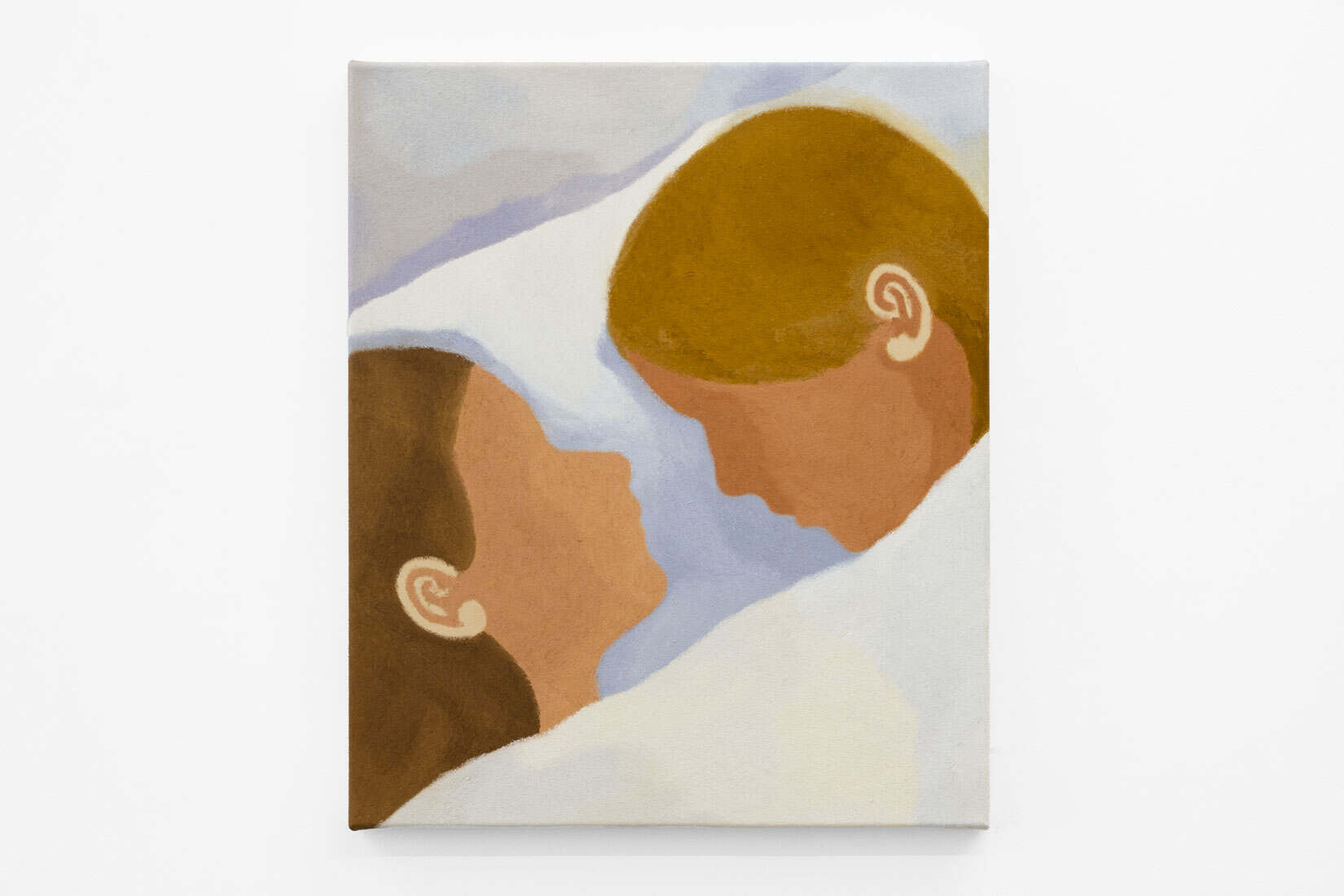 Abstracted painting of two women's side profiles in cool tones.
