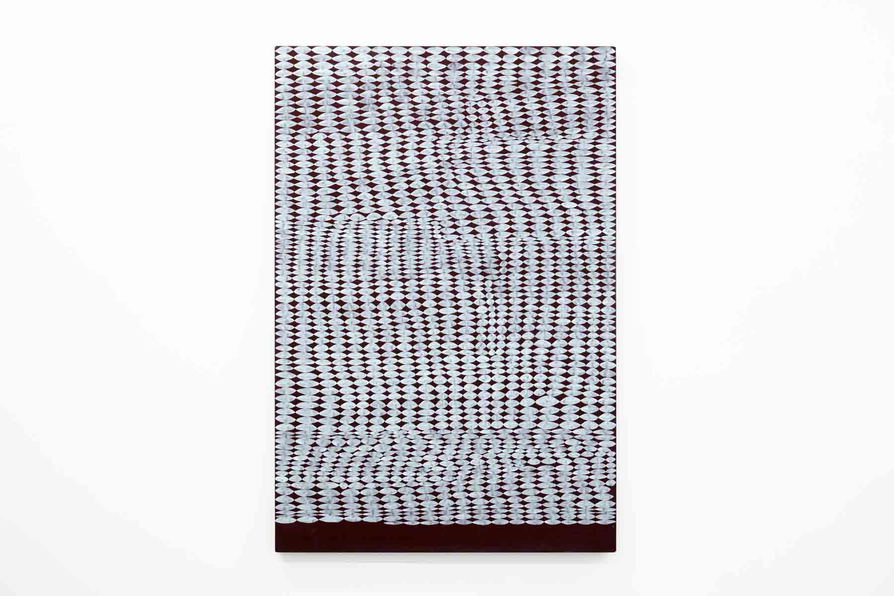 Abstract painting with a dark background and white pattern.