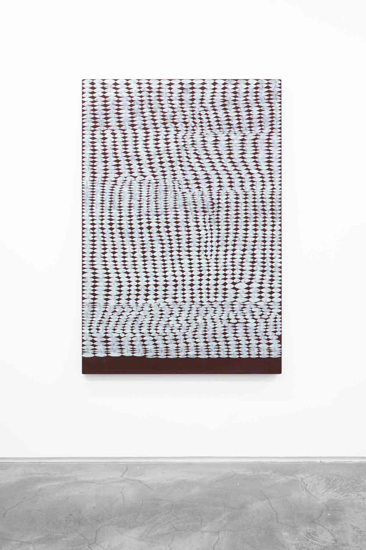 Abstract painting with a dark background and white pattern.