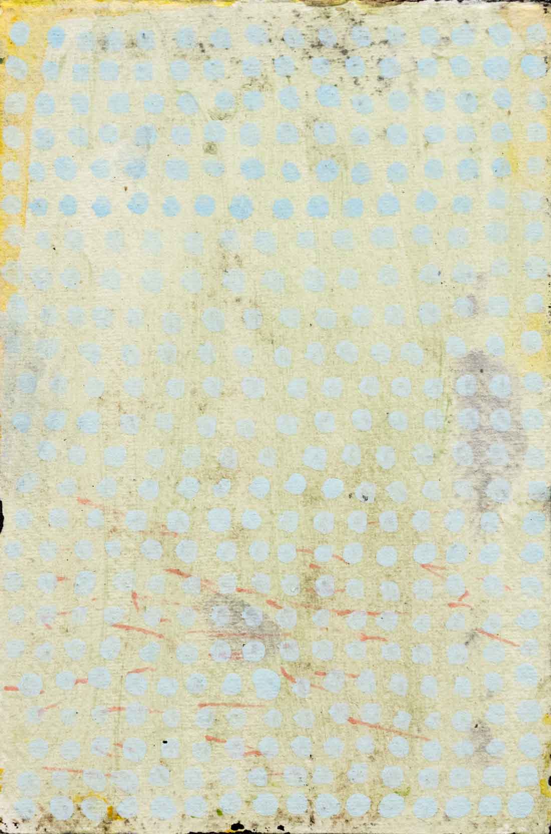 Abstract painting of green and blue on paper and wood.