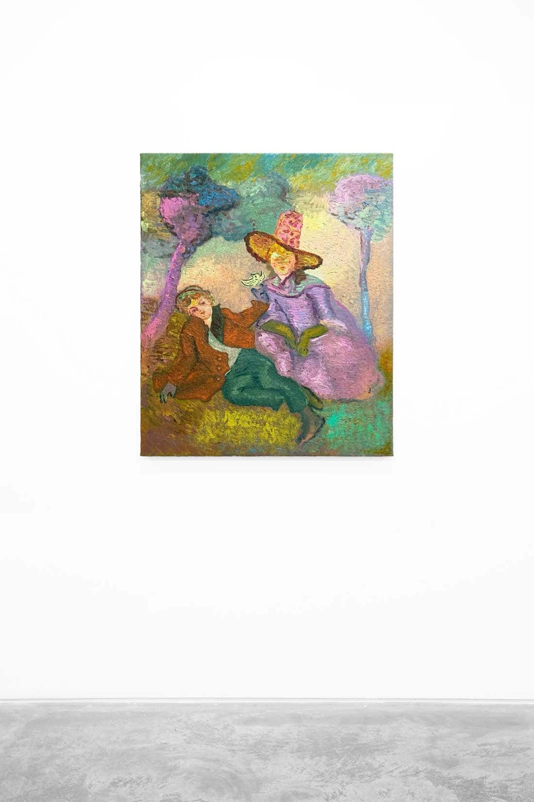 Painting of a couple with a bird.