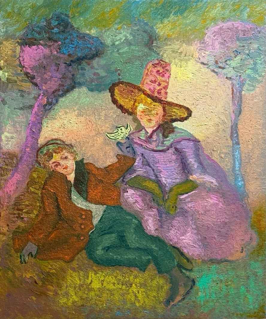 Painting of a couple with a bird.