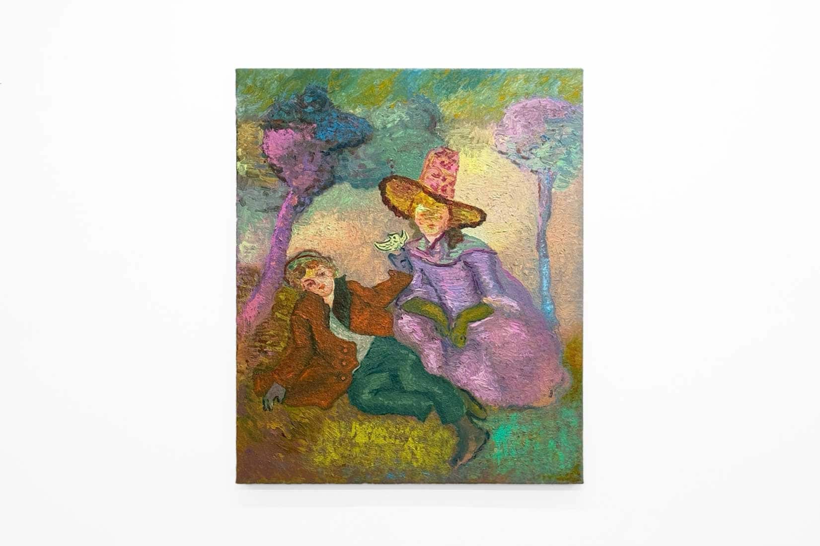 Painting of a couple with a bird.