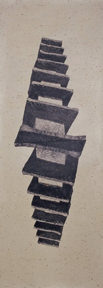 Black and white manipulated image of a pagoda.