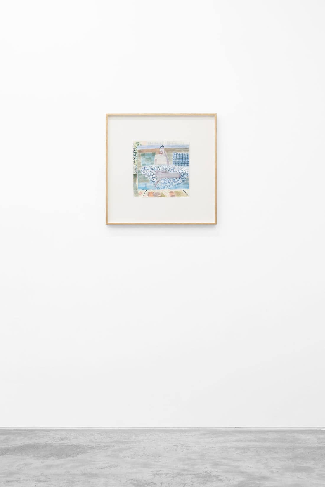 Watercolour painting of a person on a couch watching TV.
